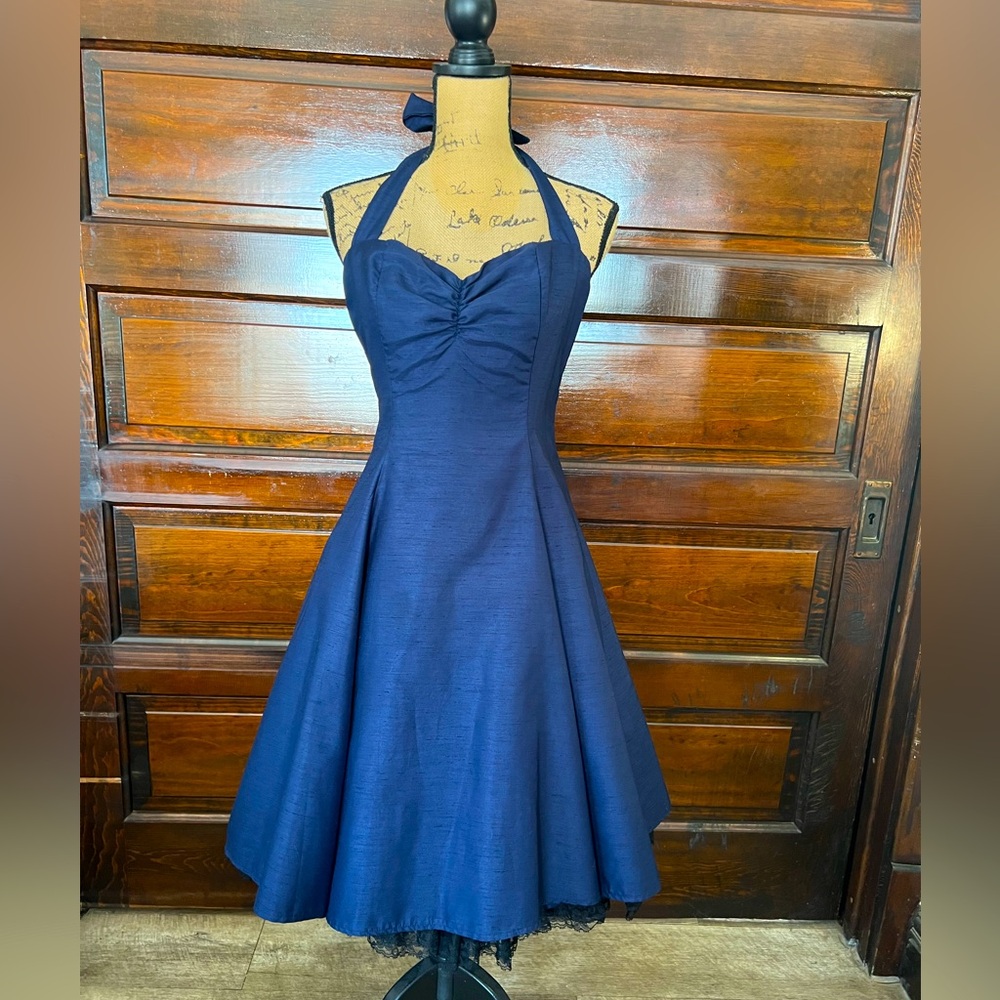 Heartbreaker navy blue halter dress size large made in USA